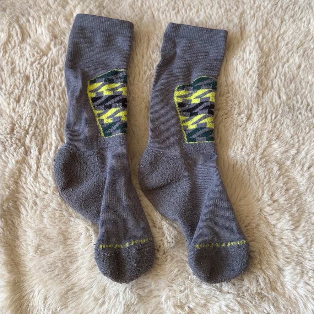 Smartwool Socks Kids Medium Grey Yellow Wool Skiing